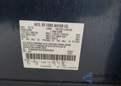 2018 Ford Explorer Limited z USA, uszkodzony, nr VIN 1FM5K8F8XJGB45868